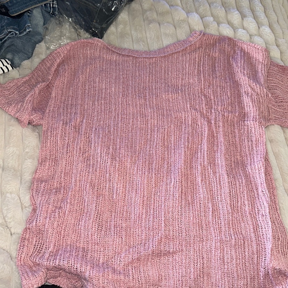 Sheer knit, short sleeve, top, pink rose, size medium